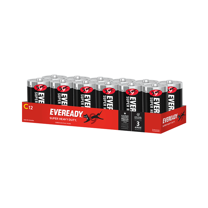 Pack 12 Pilas Carbón Zinc C 1.5V Mediana Eveready 1
