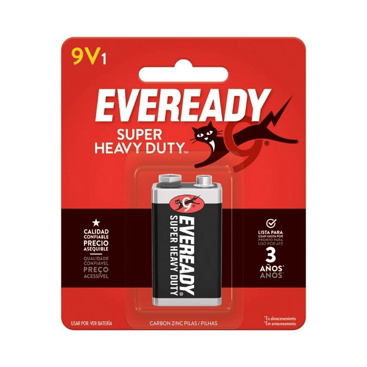 Batería Pila 9V Carbón Zinc Super Heavy Duty Eveready 1