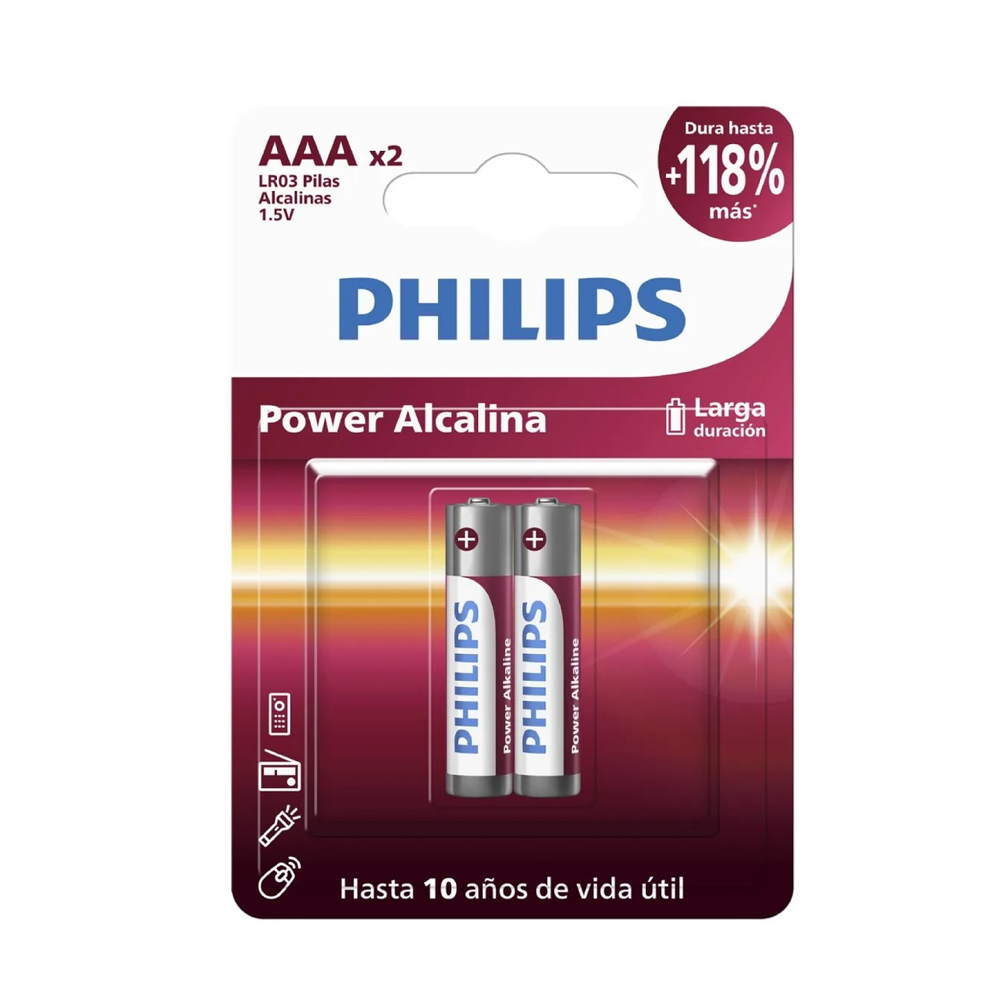 Pack 2 Pilas AAA Alcalinas LR03P2B Philips 1