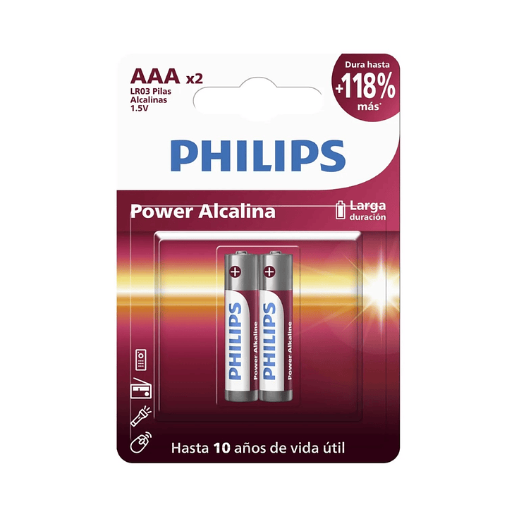 Pack 2 Pilas AAA Alcalinas LR03P2B Philips 1