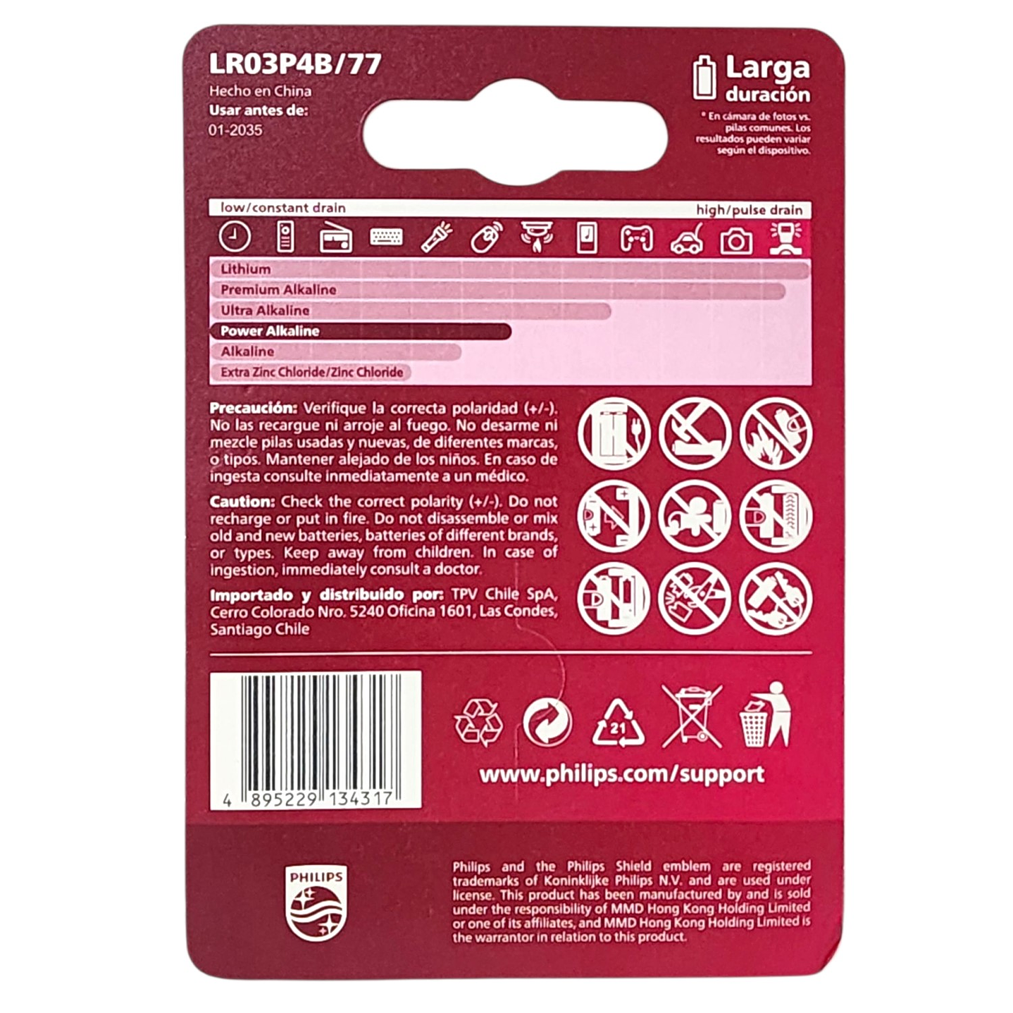 Pack 4 Pilas AAA Alcalinas LR03P4B Philips 7