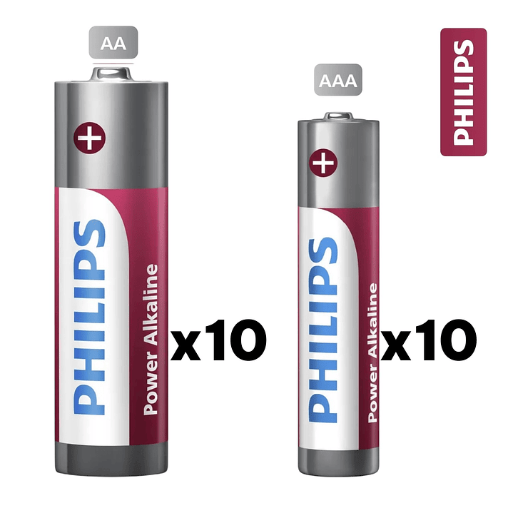 Pack Pilas AA x 10 + AAA x 10 Alcalinas LR036P20BP Philips 3