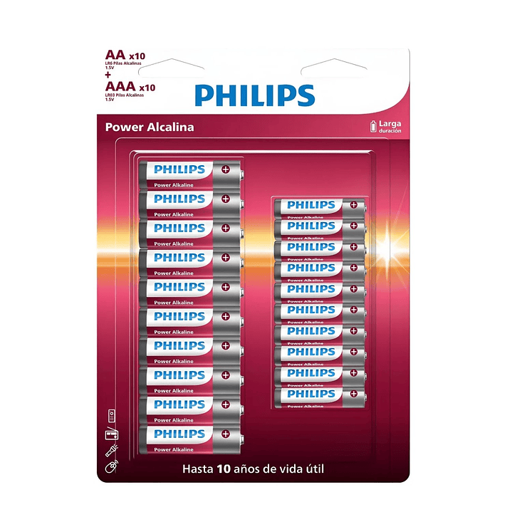 Pack Pilas AA x 10 + AAA x 10 Alcalinas LR036P20BP Philips 1