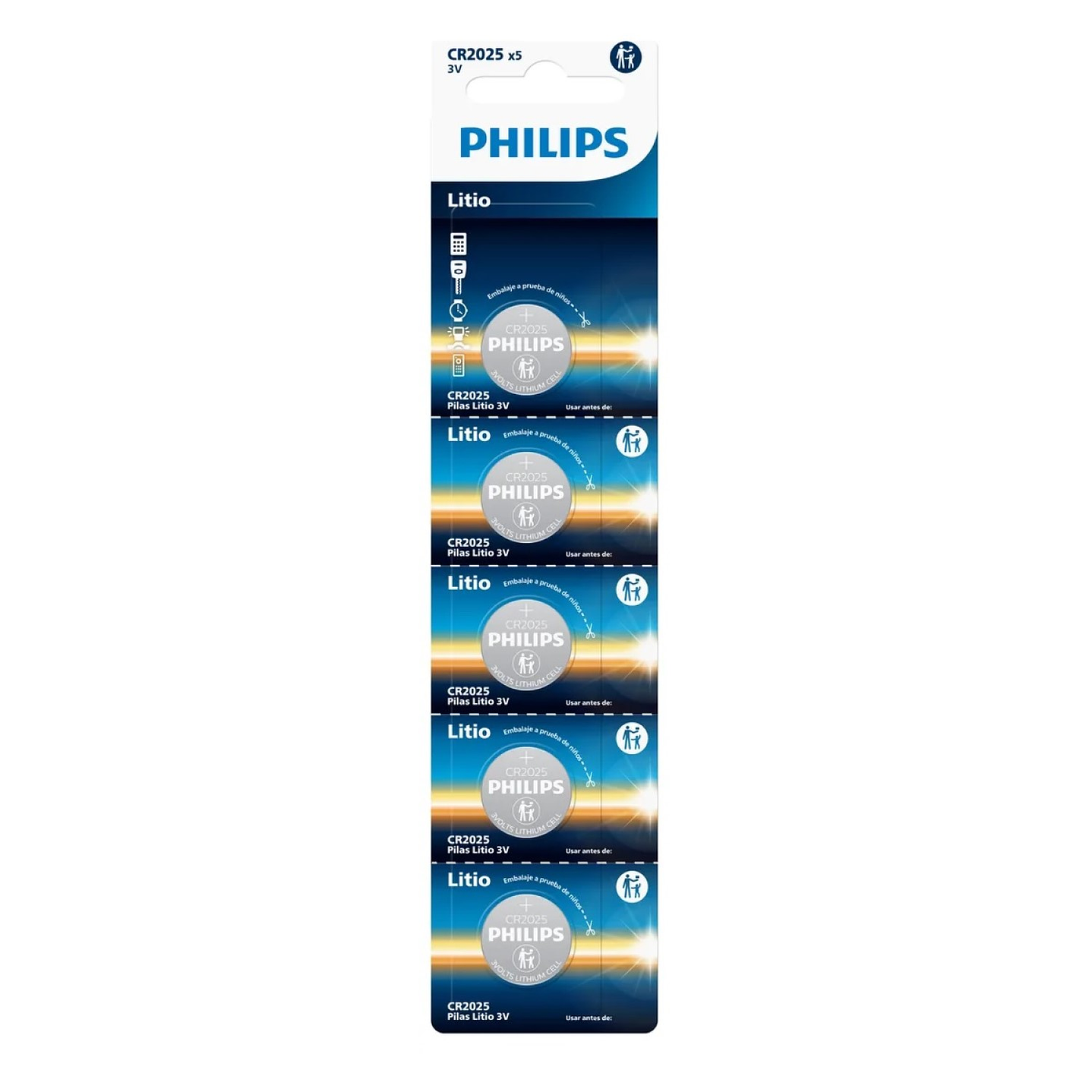 Pack 5 Pilas Cr2025 3v Tipo Botón Litio Philips 1