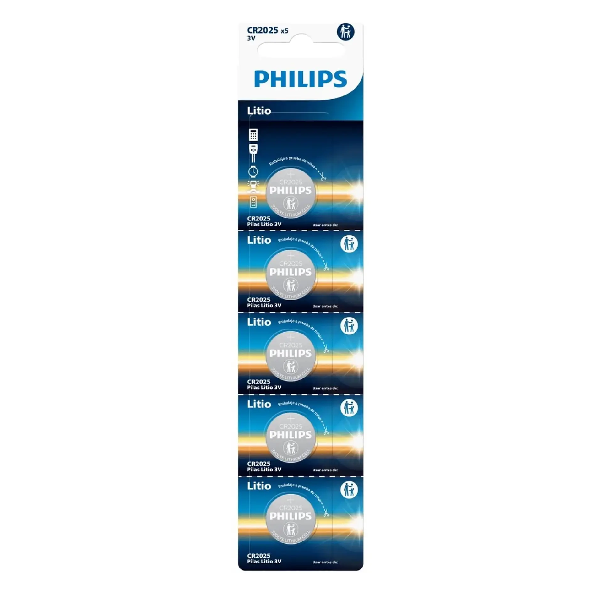 Pack 5 Pilas Cr2025 3v Tipo Botón Litio Philips 1