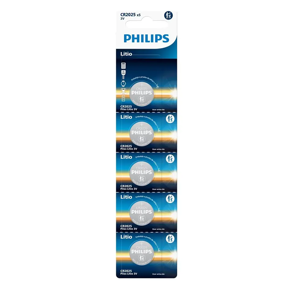 Pack 5 Pilas Cr2025 3v Tipo Botón Litio Philips 1