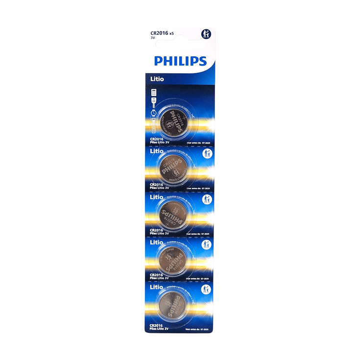 Pack 5 Pilas Cr2016 Tipo Botón Litio 3v Philips 3