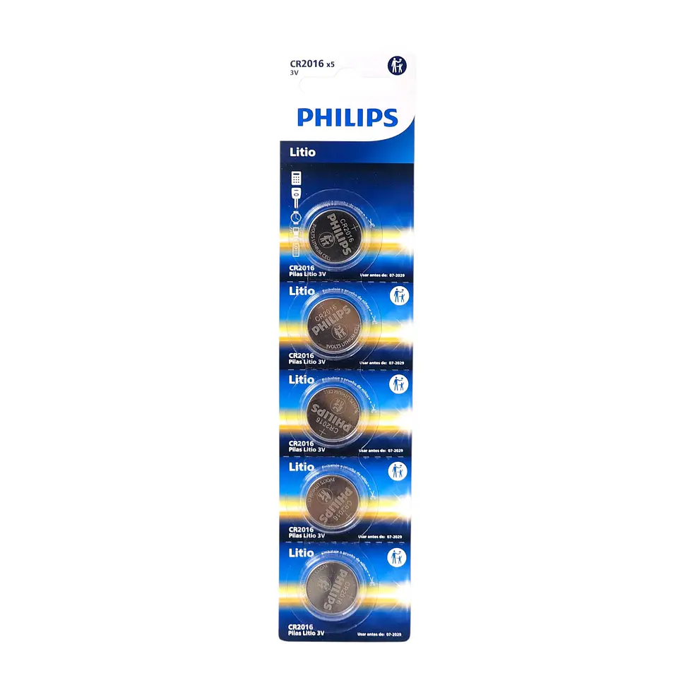 Pack 5 Pilas Cr2016 Tipo Botón Litio 3v Philips 3