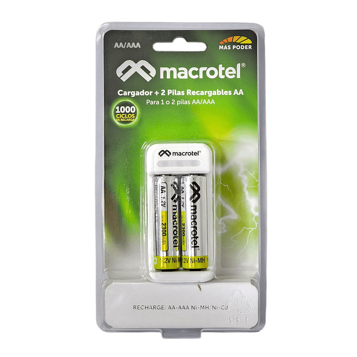Cargador + 2 pilas AA Micro-USB 2300mha Macrotel 1