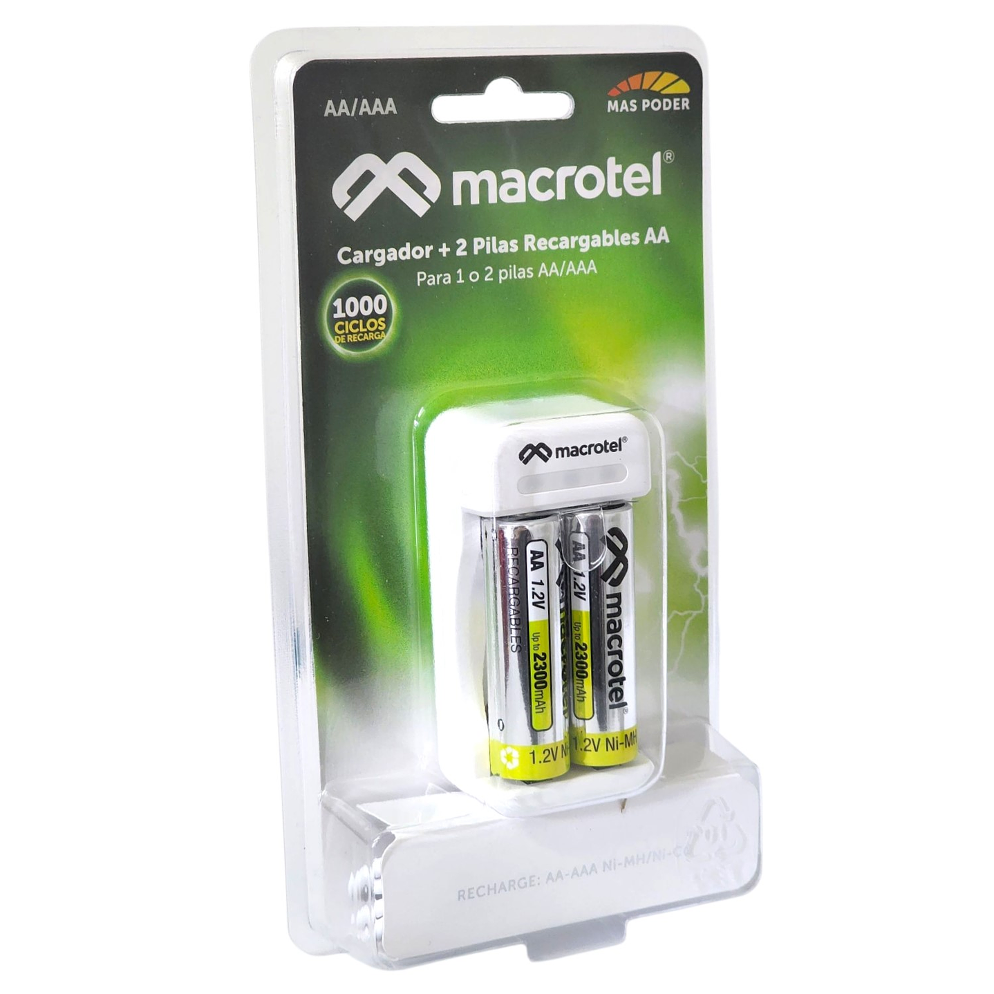 Cargador + 2 pilas AA Micro-USB 2300mha Macrotel 3