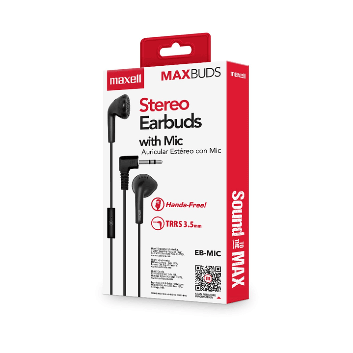 Audífonos Stereo Earbuds con Mic EB-MIC 3.5mm Maxell Negro 4