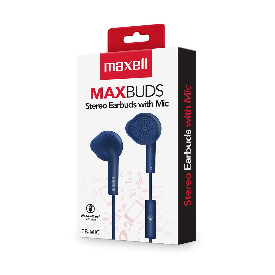 Audífonos Stereo Earbuds con Mic EB-MIC 3.5mm Maxell Azul 3