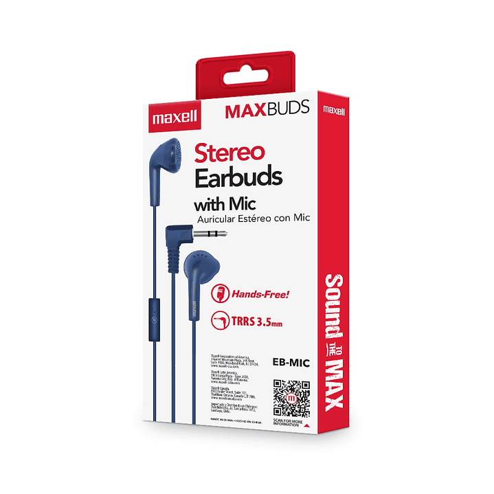 Audífonos Stereo Earbuds con Mic EB-MIC 3.5mm Maxell Azul 4