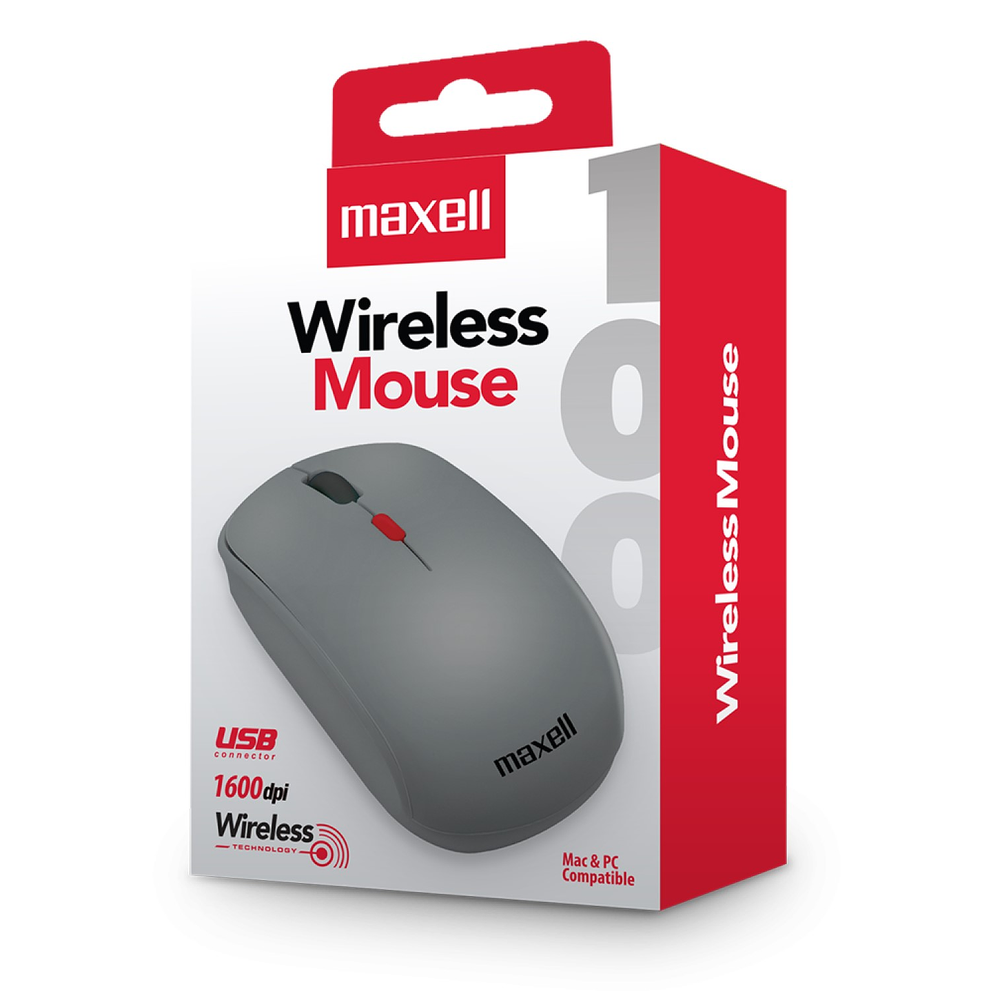 Mouse Inalámbrico Ergonómico 1600 DPI MOWL-100 Maxell Gris 4