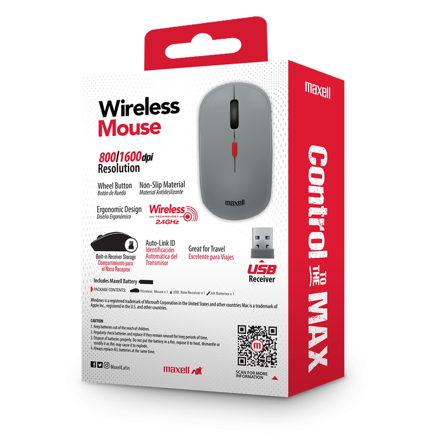 Mouse Inalámbrico Ergonómico 1600 DPI MOWL-100 Maxell Gris 5