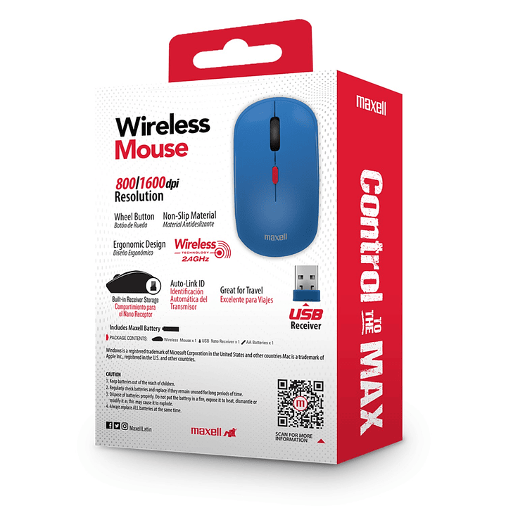 Mouse Inalámbrico Ergonómico 1600 DPI MOWL-100 Maxell Azul 4