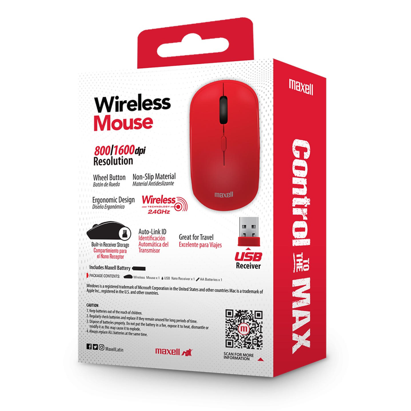 Mouse Inalámbrico Ergonómico 1600 DPI MOWL-100 Maxell Rojo 4