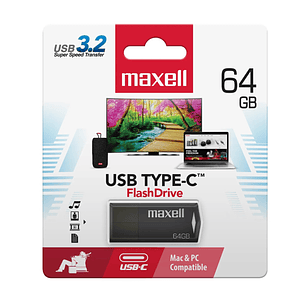 Pendrive Maxell USBTC Tipo C 64gb 3.2 Negro