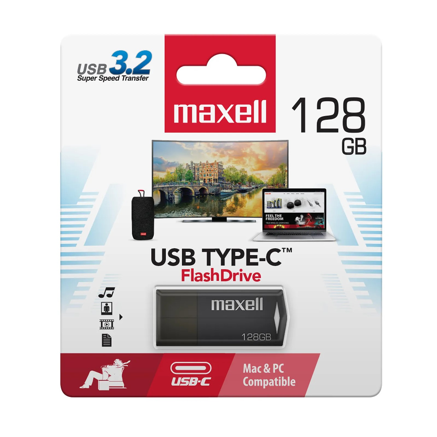 Pendrive Maxell USBTC Tipo C 128gb 3.2 Negro 1