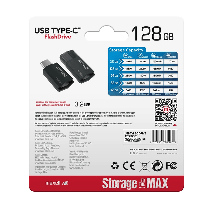 Pendrive Maxell USBTC Tipo C 128gb 3.2 Negro 3