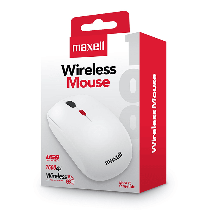 Mouse Inalámbrico Ergonómico 1600 DPI MOWL-100 Maxell Blanco 3