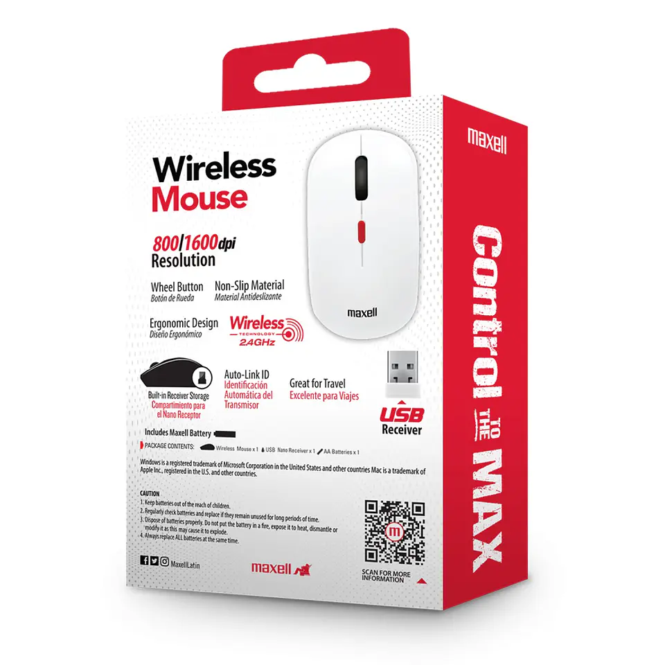 Mouse Inalámbrico Ergonómico 1600 DPI MOWL-100 Maxell Blanco 4