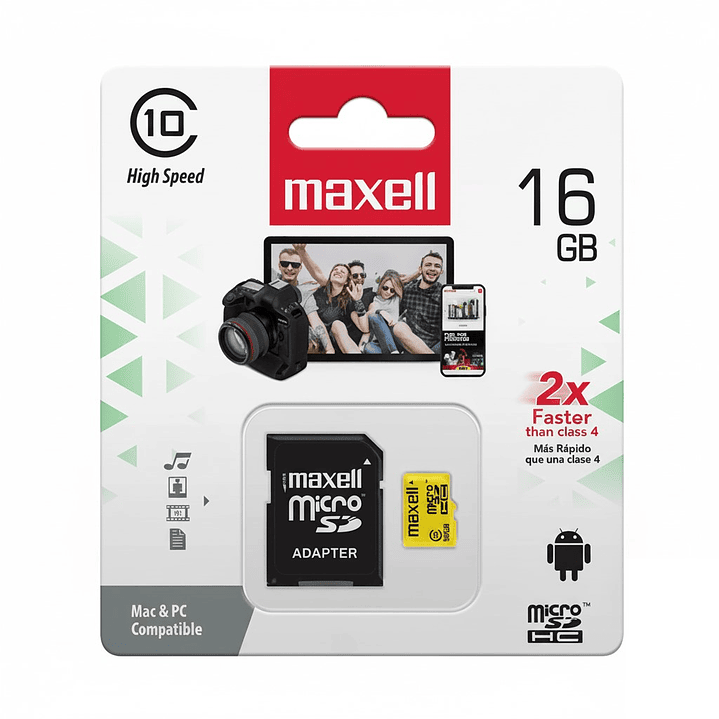 Tarjeta Micro SD Maxell 16GB CLASE 10 1