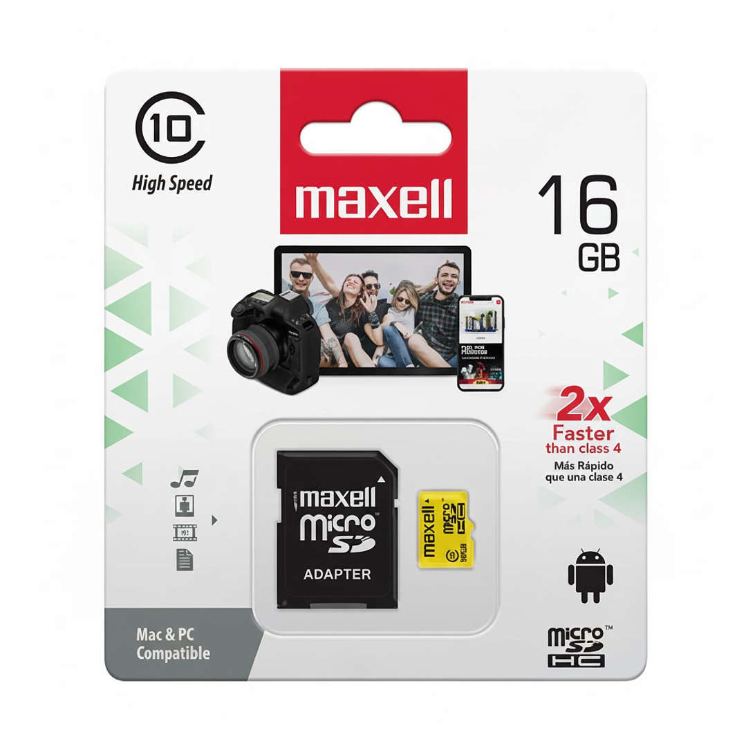 Tarjeta Micro SD Maxell 16GB CLASE 10 1