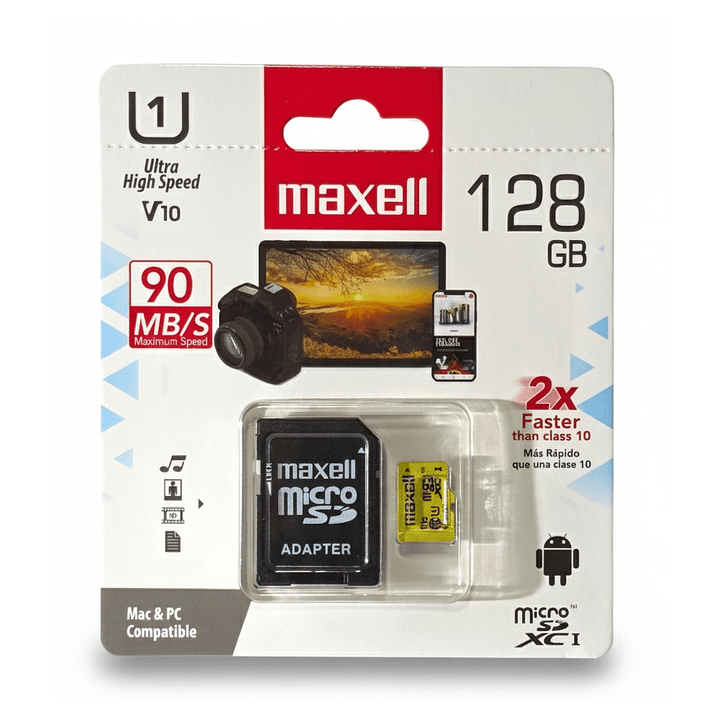 Tarjeta Micro SD Maxell 128GB CLASE 10 1