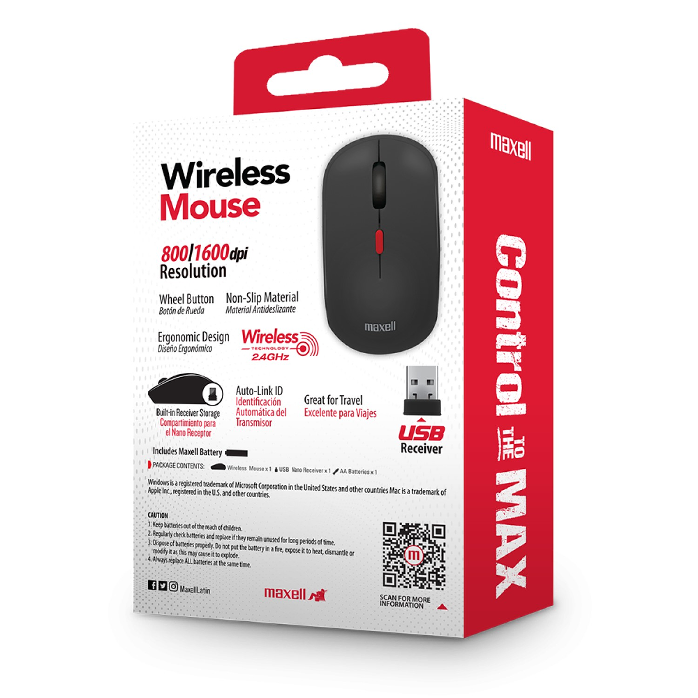 Mouse Inalámbrico Ergonómico 1600 DPI MOWL-100 Maxell Negro 4