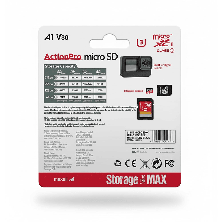 Tarjeta MicroSD Maxell 512GB UH-3 8K 100mb V30 3