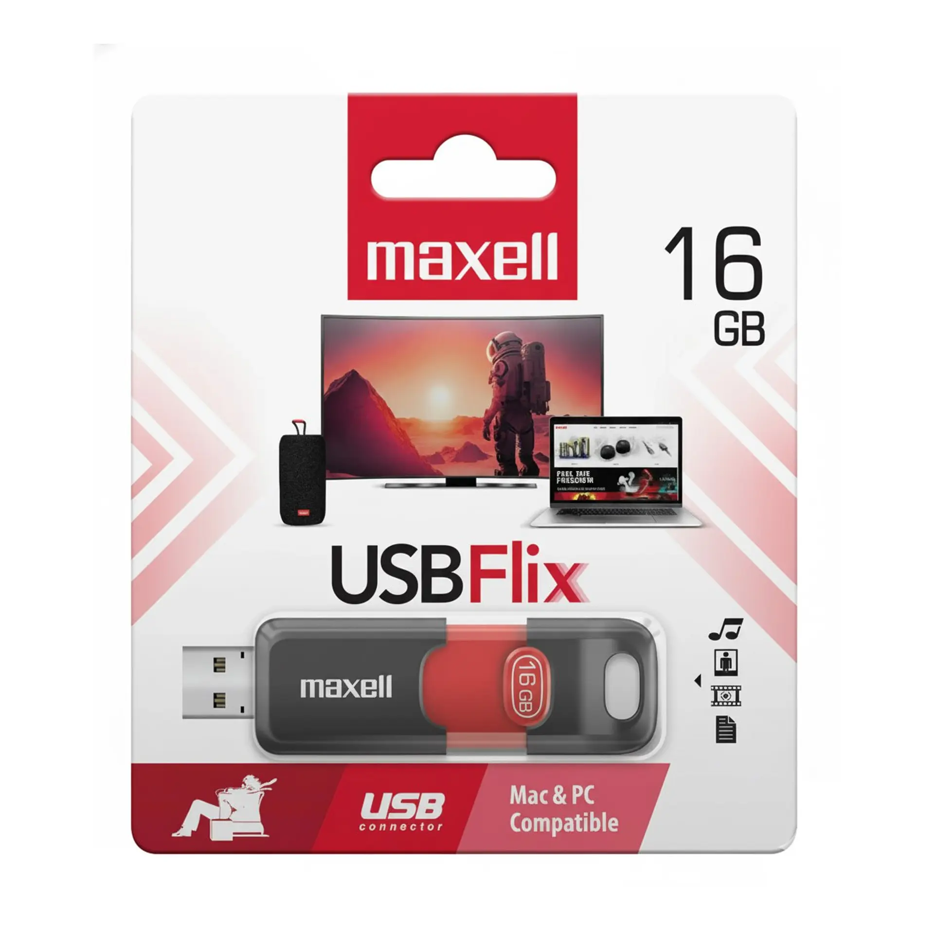 Pendrive Maxell FLIX 16GB USB 2.0 Retractil Rojo 1