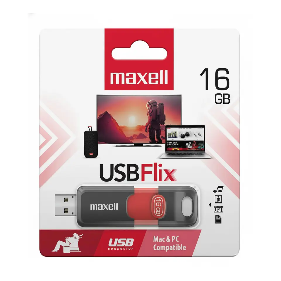 Pendrive Maxell FLIX 16GB USB 2.0 Retractil Rojo 1