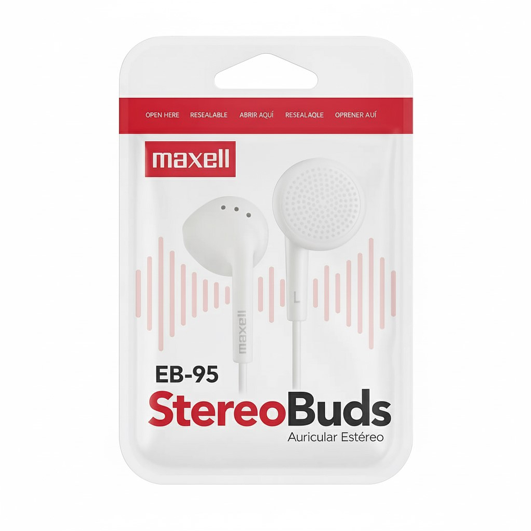 Audífono Stereo Buds Maxell EB-95 jack 3.5mm Blanco 3