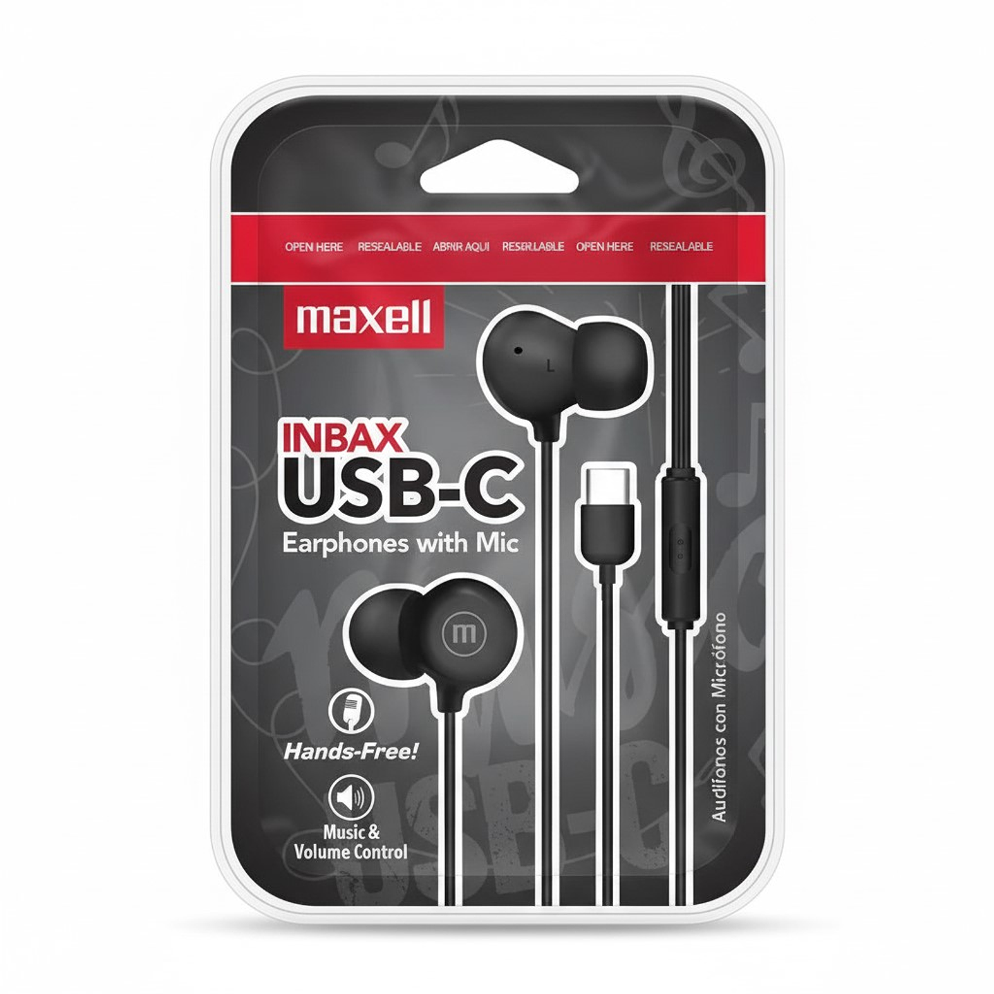 Audífonos Maxell INBAX USB-C Con Mic In Ear Tipo C Negro 3