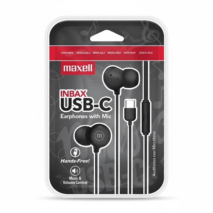 Audífonos Maxell INBAX USB-C Con Mic In Ear Tipo C Negro 3