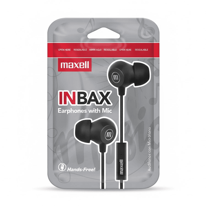 Audífonos Maxell INBAX Con Mic In Ear 3.5mm Negro 3