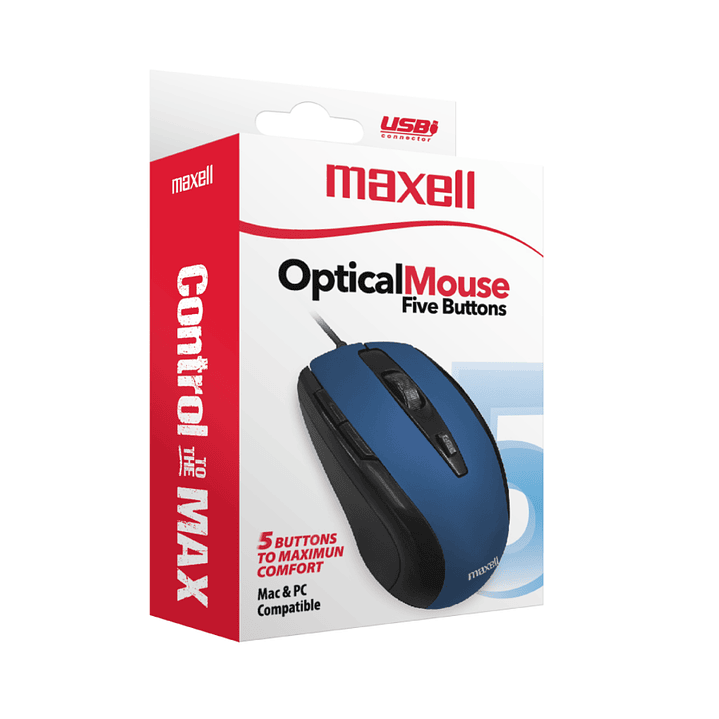 Mouse Óptico 5 Botones Con Cable USB MOWR-105 Maxell Azul 5