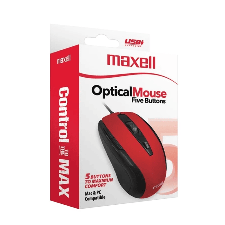 Mouse Óptico 5 Botones Con Cable USB MOWR-105 Maxell Rojo 4