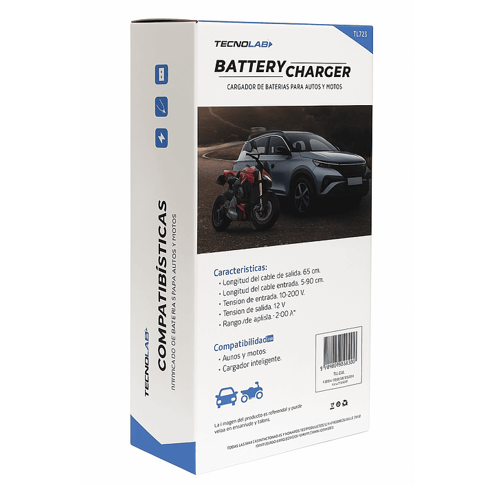 Cargador Baterías Tecnolab Autos y Motos 12v TL723 5