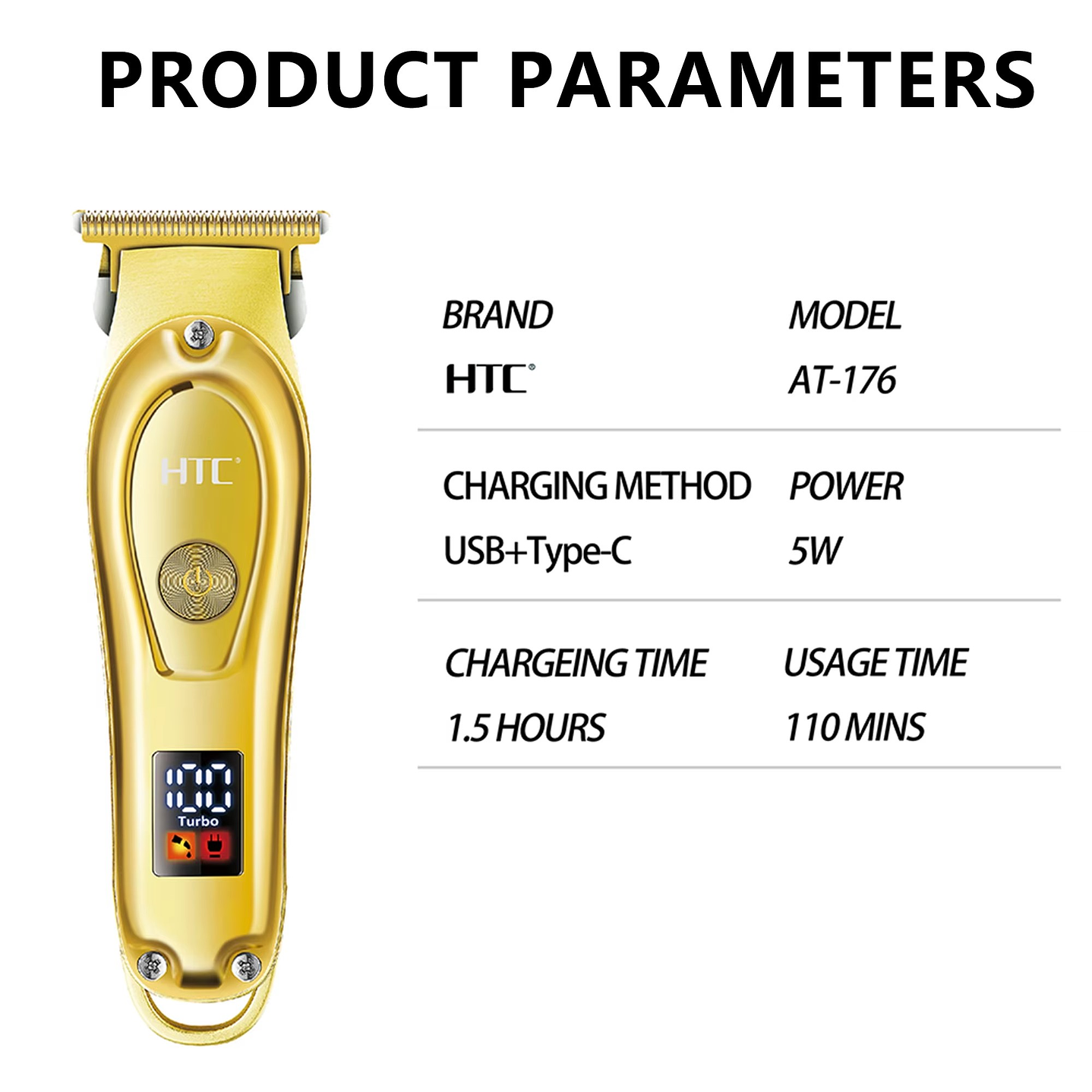 Cortadora De Pelo y Barba Inalámbrica HTC AT-176 Dorada 8