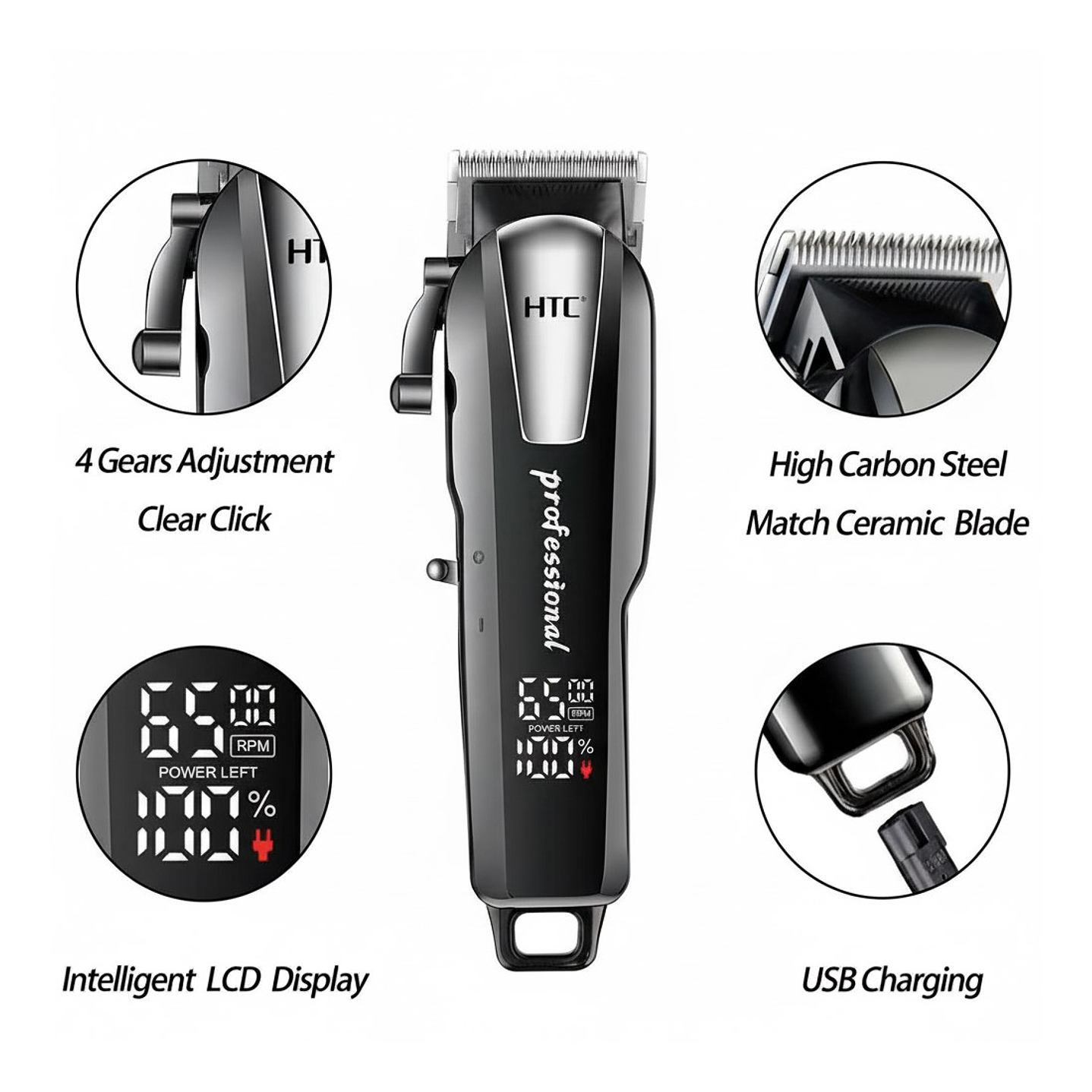 Cortadora De Pelo y Barba Inalámbrica HTC CT-8083 3