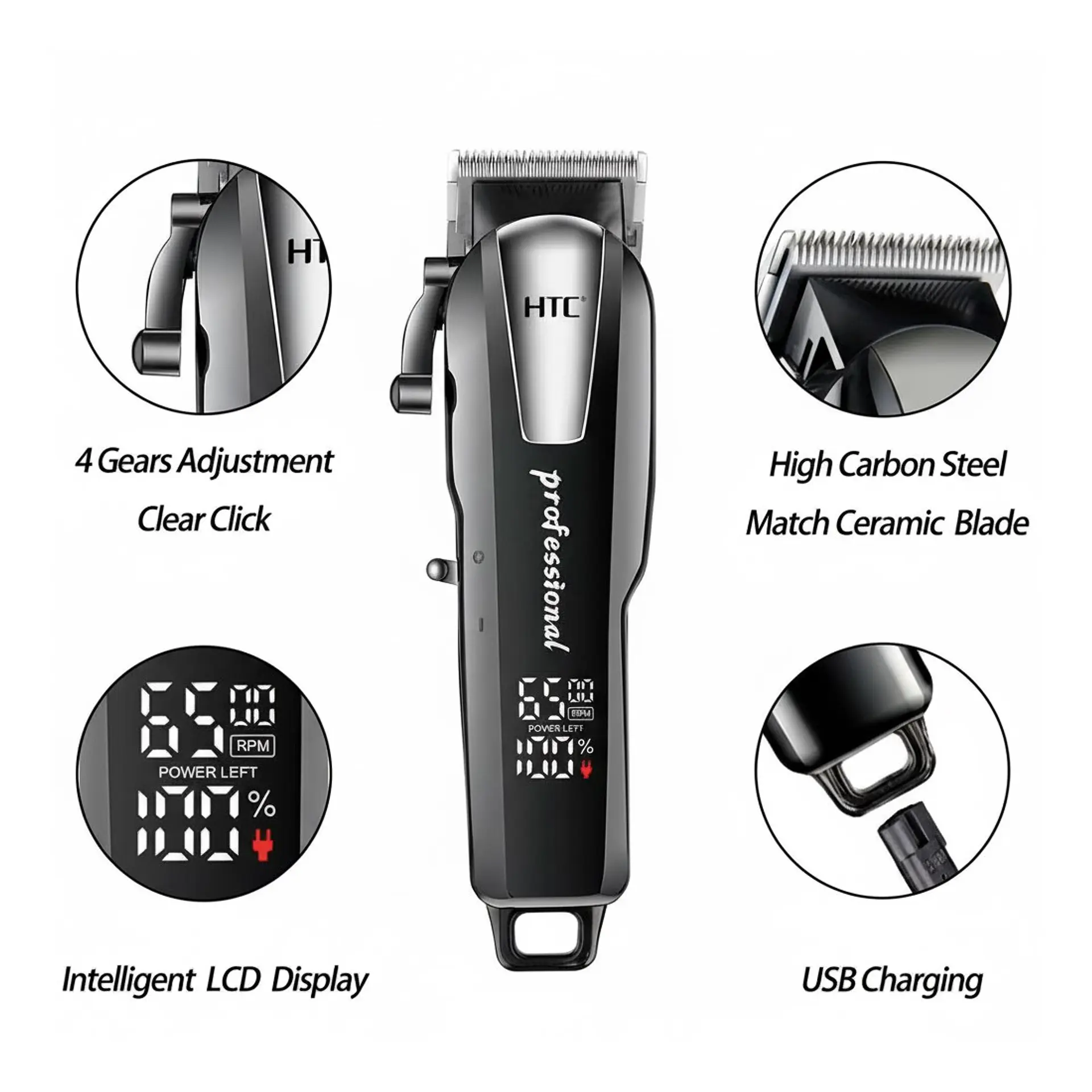 Cortadora De Pelo y Barba Inalámbrica HTC CT-8083 3