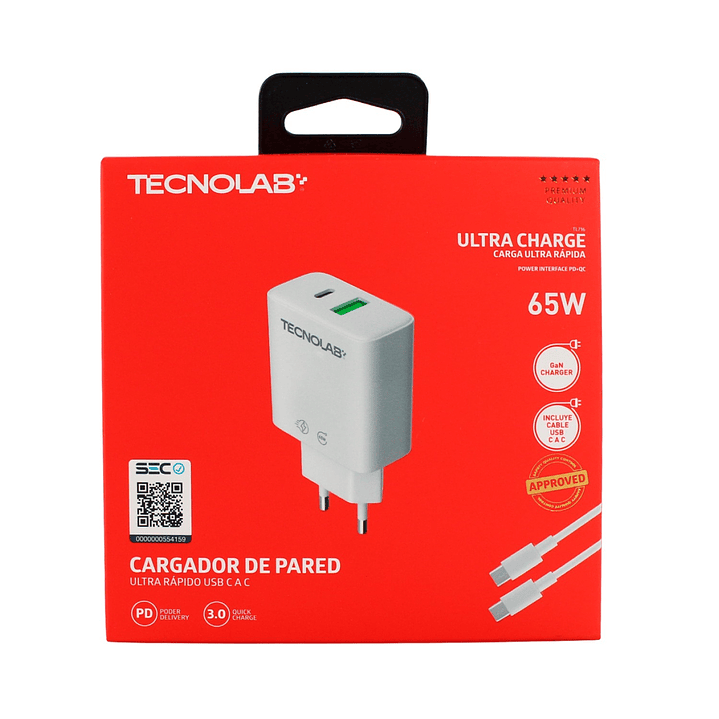 Cargador Ultra Rápido 65W QC 3.0 USB-C a C TL716 Tecnolab 4