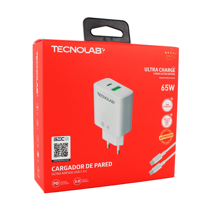 Cargador Ultra Rápido 65W QC 3.0 USB-C a C TL716 Tecnolab 5