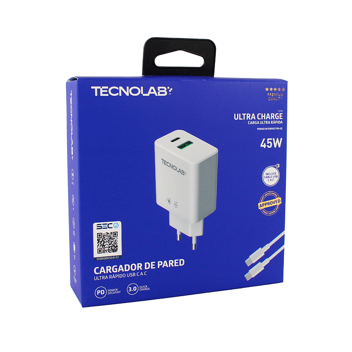 Cargador Ultra Rápido 45W QC 3.0 USB-C a C TL714 Tecnolab 4