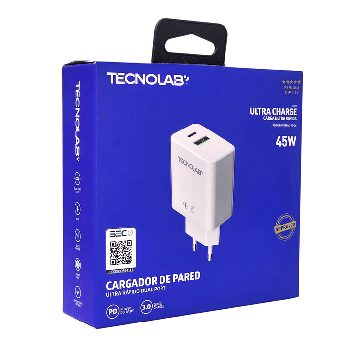 Cargador Ultra Rápido 45W QC 3.0 TL810 Doble Puerto Tecnolab 6
