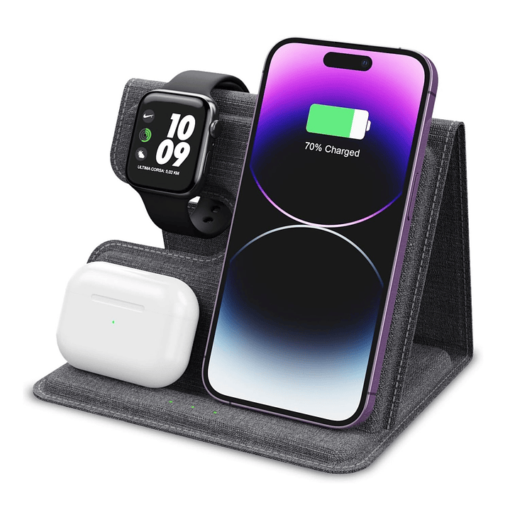 Cargador inalámbrico plegable 3 en 1 Qi 15W TL661 Tecnolab 1