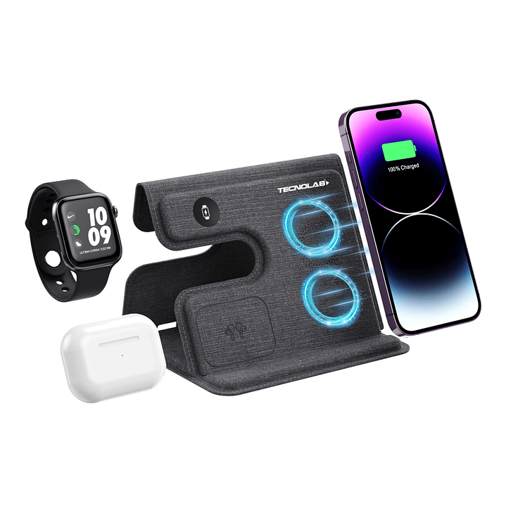 Cargador inalámbrico plegable 3 en 1 Qi 15W TL661 Tecnolab 4