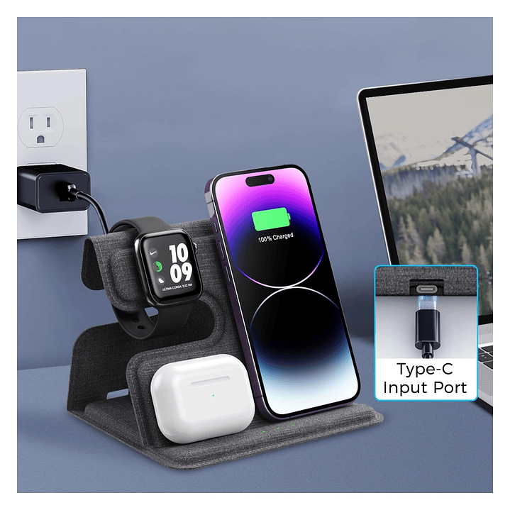 Cargador inalámbrico plegable 3 en 1 Qi 15W TL661 Tecnolab 6